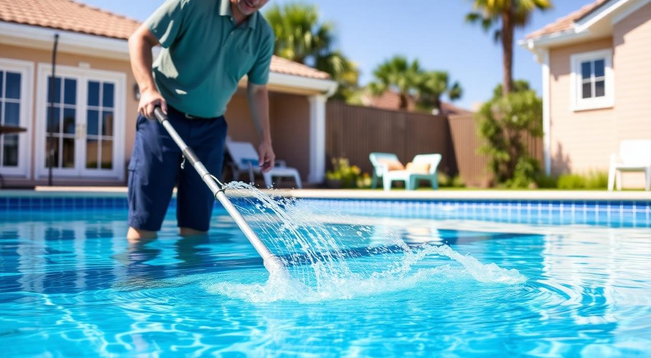 Pool cleaner servicing a residential swimming pool